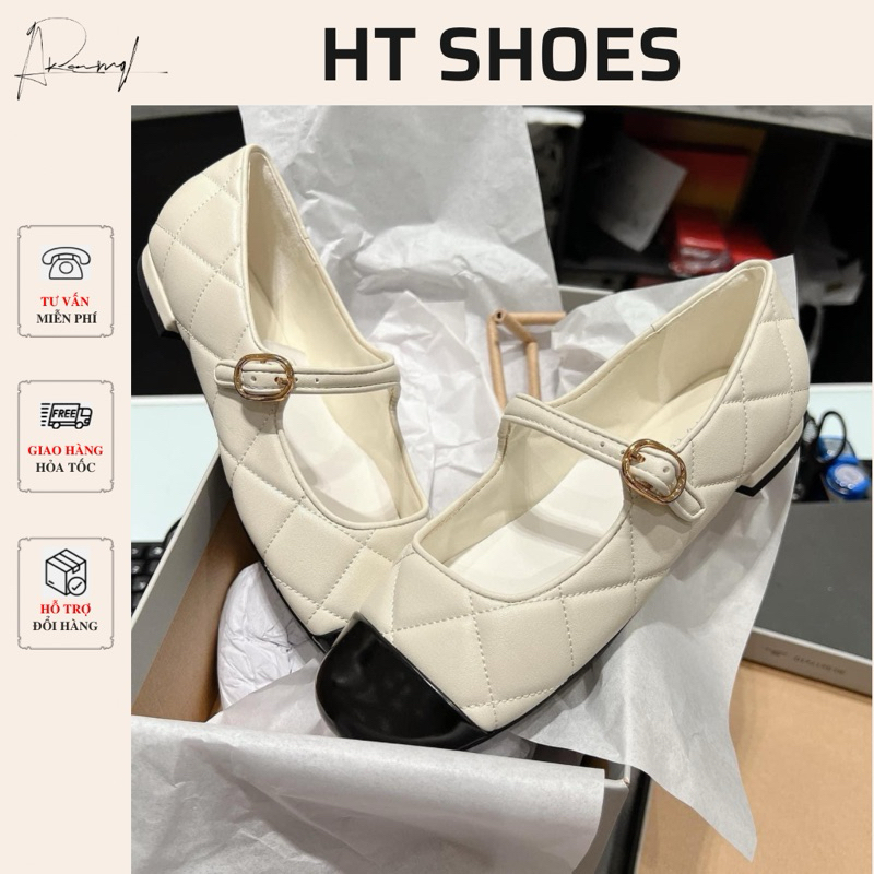 setrfey Giày bệt nữ búp bê C.ka tiểu thư mũi tròn hai màu phối quai ngang phong cách thanh lịch cho nữ dễ phối đồ fullbox #8675 zsfcddd