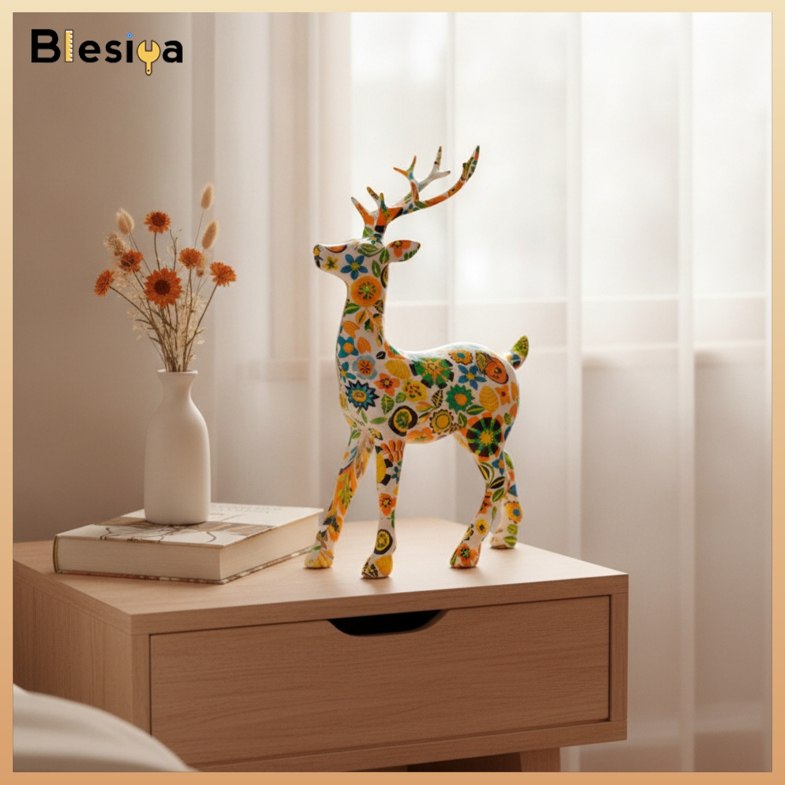 Blesiya Resin Deer Statue with Antlers Glossy Deer Figurine Decorative Sculpture Indoor for Shelf Styling ราคา 2,628 บาท*ส่งฟรี