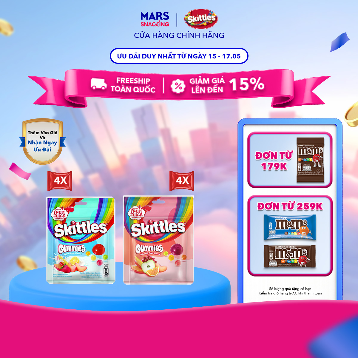 Combo 8 Gói kẹo dẻo Skittles Gummies mix vị - 4 gói vị trái cây và 4 gói vị sữa chua trái cây