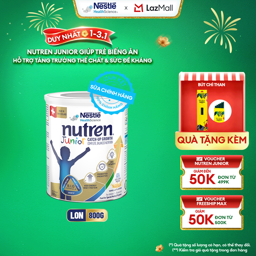  Sữa Bột NESTLÉ NUTREN JUNIOR Xuất Xứ Thụy Sĩ Công Thức BIG Hỗ Trợ Tăng Trưởng Thể Chất,Trí Não,Đề Kháng Cho Bé 800G 