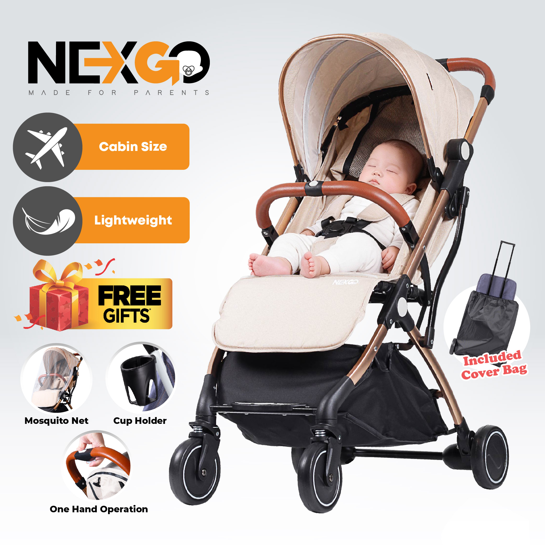 NEXGO AULA Baby Stroller Lightweight Foldable Travel Stroller Cabin Size Portable Baby Pram for Newborn & Toddler