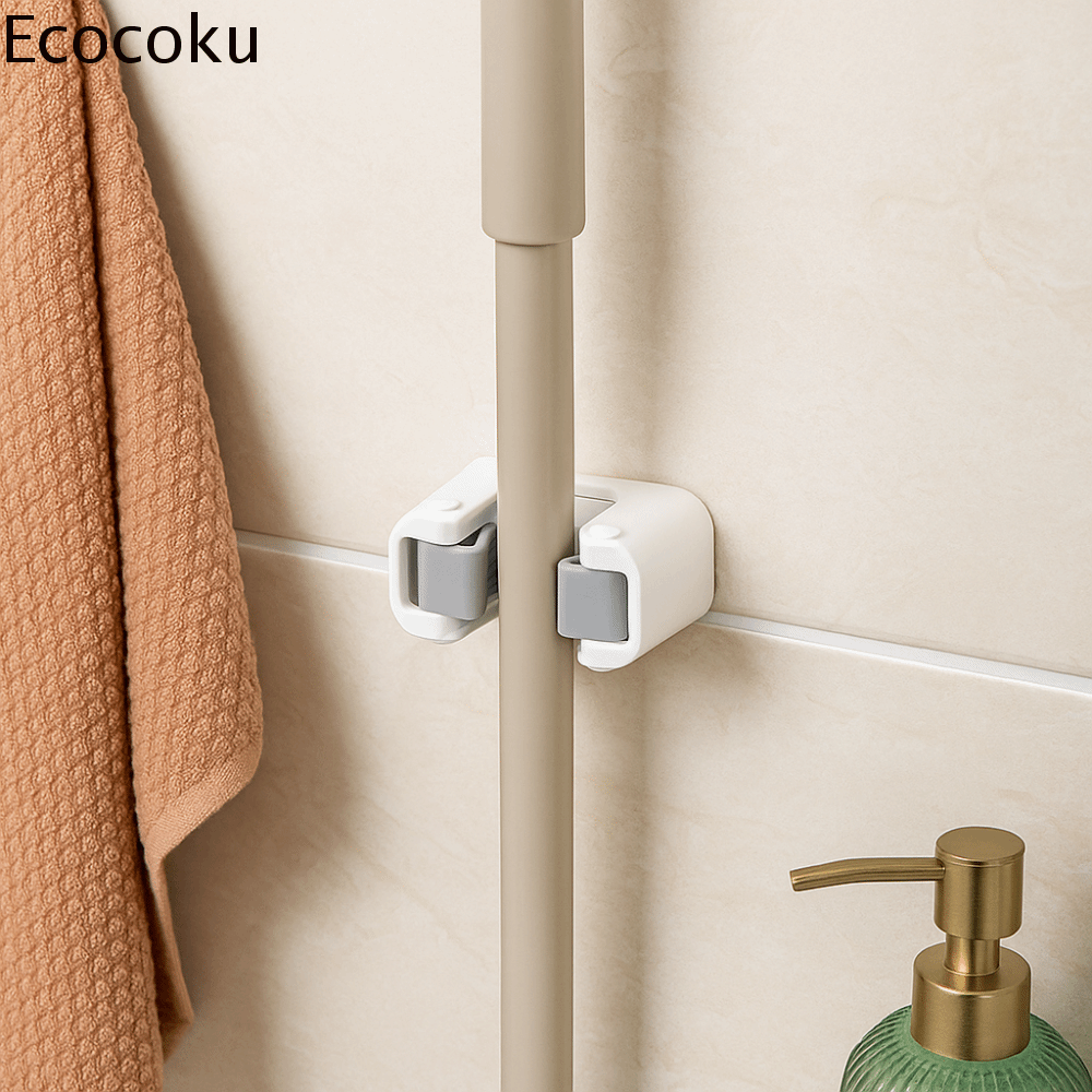 ECOCOKU Nhựa Kẹp lau nhà Đang treo Không có dấu vết Giá đỡ chổi và cây lau nhà Bền bỉ Chống thấm nước Không có móc đục lỗ Phòng tắm
