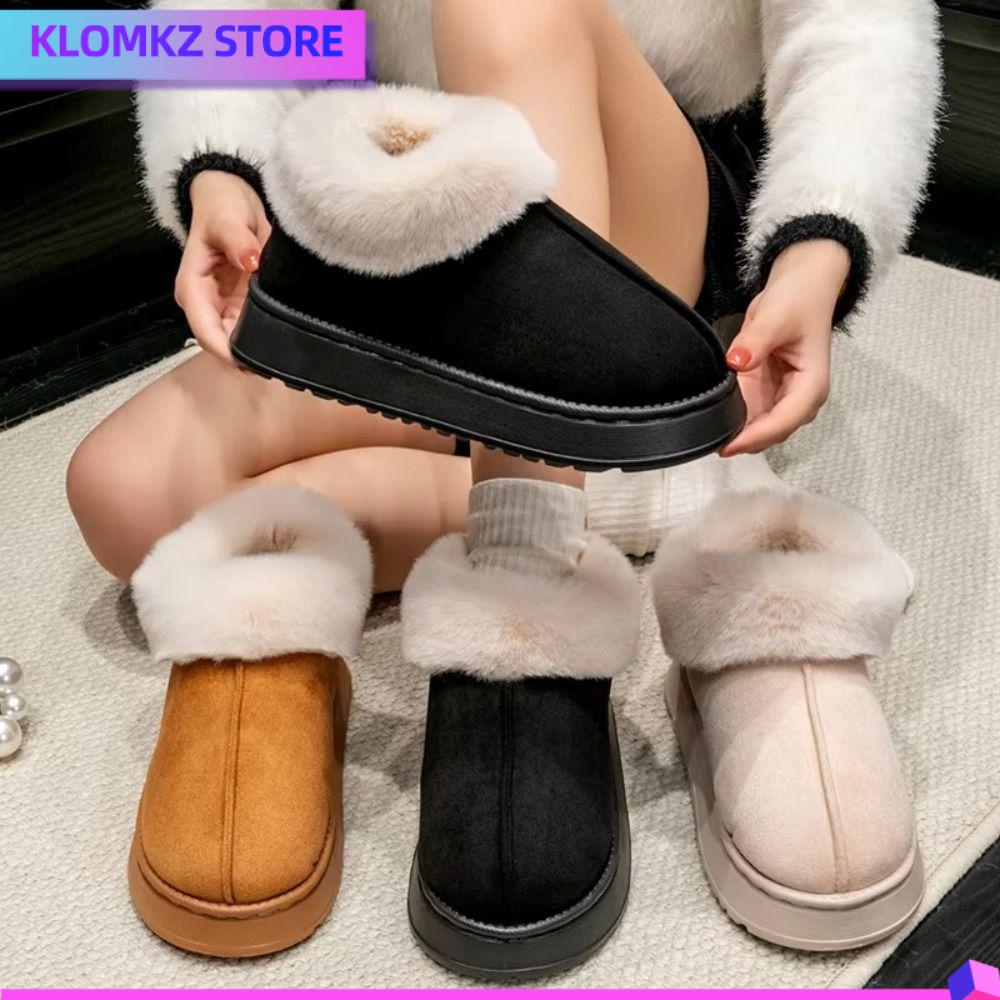 KLOMKZ Mềm mại Giày tuyết Đồ nhồi bông Lông thú giả Giày cotton  Thoải mái Giày cao cổ Mùa đông