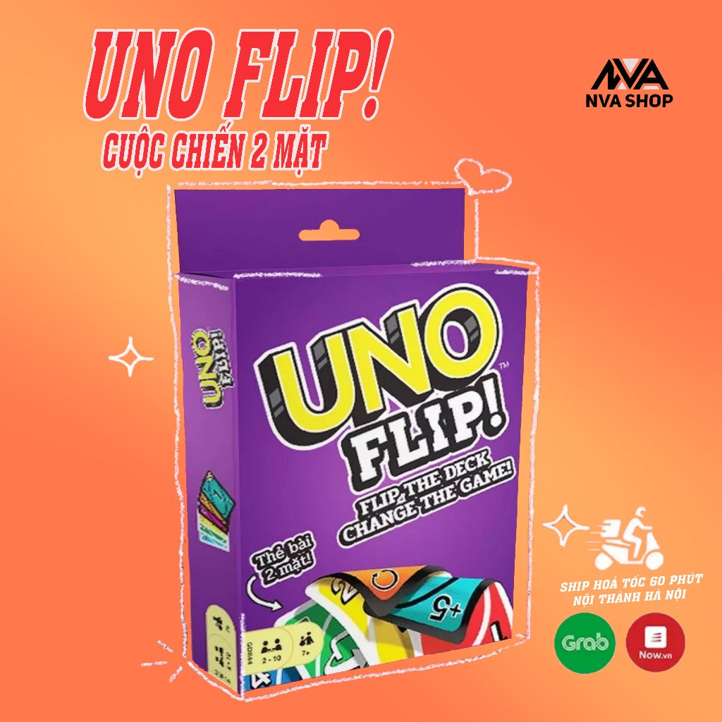 Bộ bài uno flip - bài uno mở rộng, luật chơi hấp dẫn, thẻ bài đồ chơi trẻ em nva shop