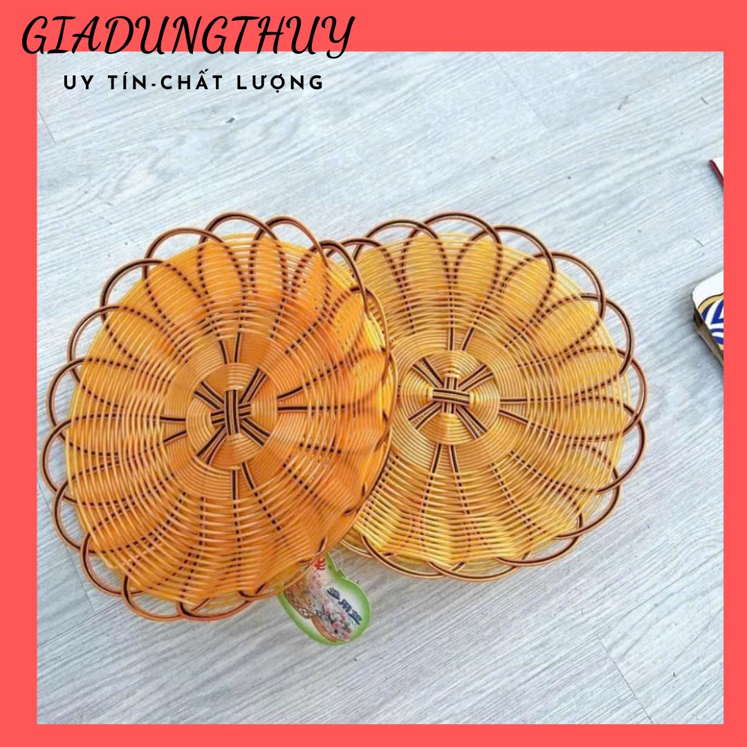 Rế nhựa đan giả mây lót nồi, đựng rau củ, trái cây tiện lợi - Đế nhựa giả may tròn tiện dụng, sang trọng size 22cm*6cm