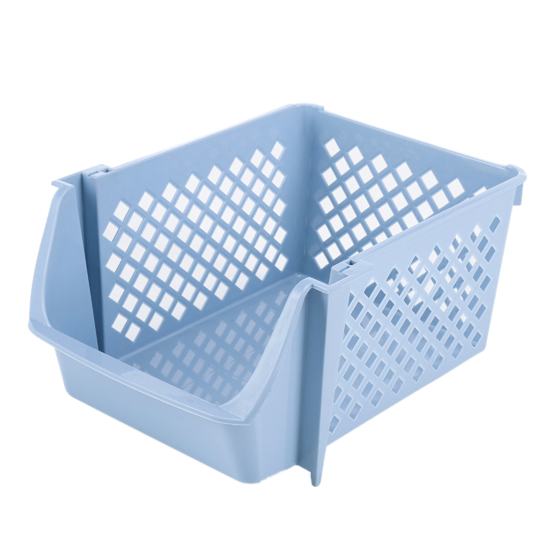 (HERV) Stackable Kitchen Vegetable and Fruit Storage Basket Organizer for Food Snacks Toys Toiletries Plastic Storage Bins Blue