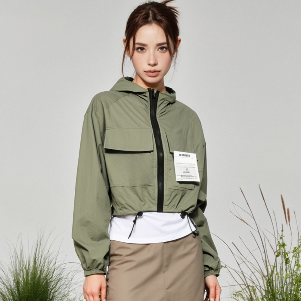 Closet Crush Cao Cấp Của Phụ Nữ Trọng Lượng Nhẹ Áo Khoác Mùa Hè Thời Trang Phù Hợp Mỏng Đồng Bằng Túi Dây Kéo Dây Kéo Dài Tay Áo Cắt Trùm đầu Ngoài Trời Trọng Lượng Nhẹ Áo Khoác B241029