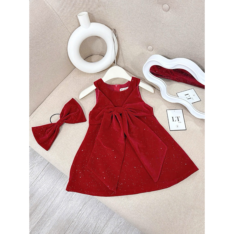 Váy đầm noel bé gái LT11 đầm đỏ noel kèm chun buộc tóc
