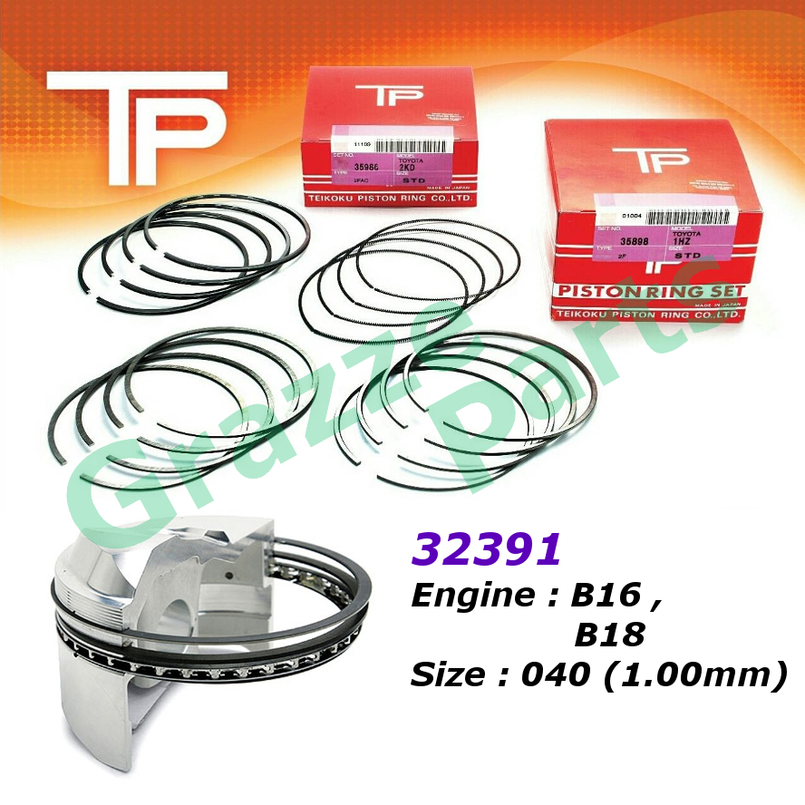 TP Piston Ring Set 040 (1.00mm) Size for Honda Civic 1.6 B16A B18A SR4 EG2 EG6 EG9 Integra DA6 DA8 DOHC TC TwinCam (32391)