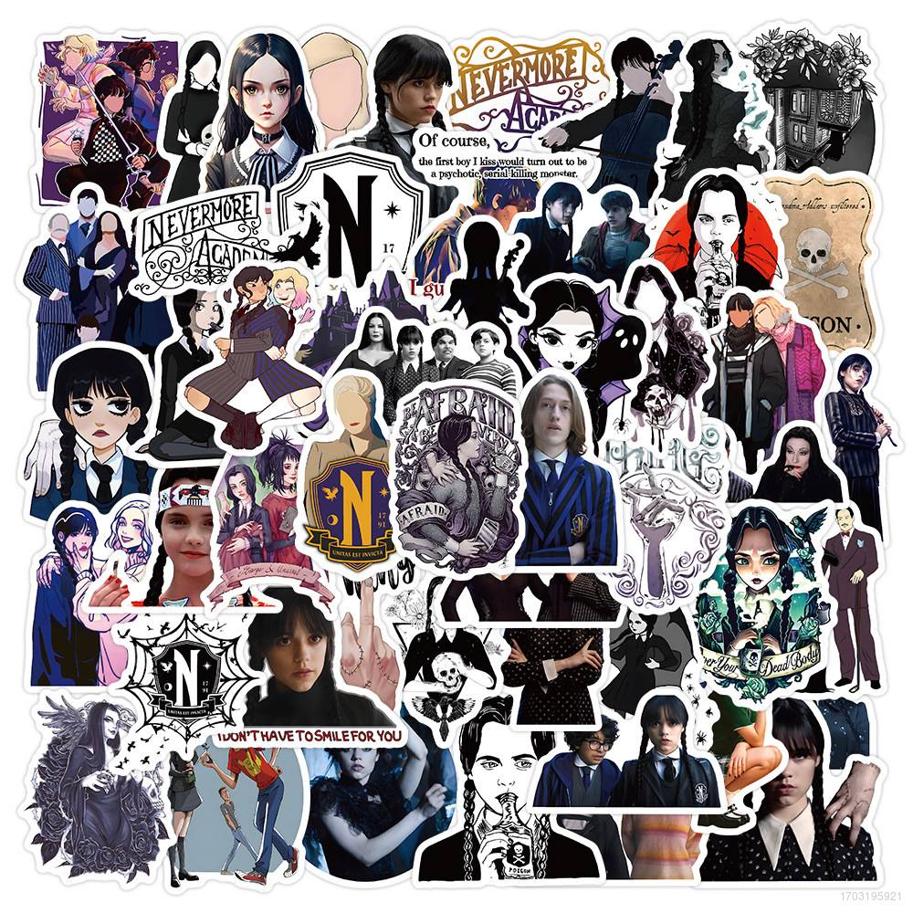 Lz- 52PCS Wednesday Adams Stickers Không thấm nước DIY Cartoon Mix Stickers Doodle Laptop Giữ hành Stickers