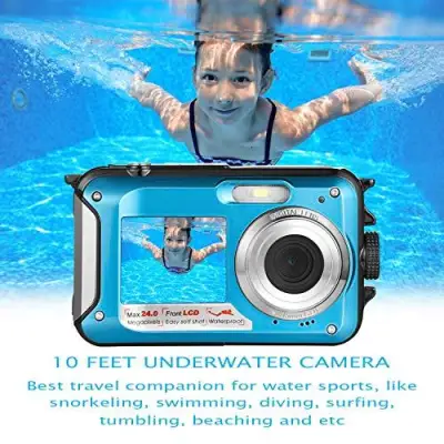HOCOMO Waterproof Digital Camera Full HD 1080P Underwater Camera 24MP Video Recorder Camcorder Point and Shoot Camera Selfie Dual Screen Waterproof Camera for Snorkeling[Pre-Order]