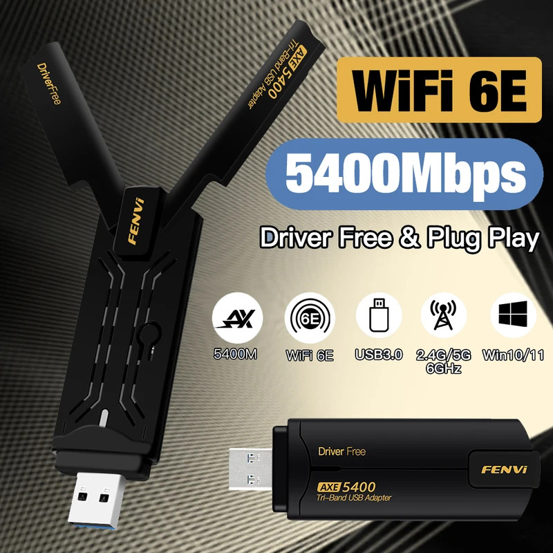 Fenvi Bộ chuyển đổi USB Wifi 6E Ax5400 ba băng tần 2.4G/5G/6GHz Wi-Fi USB3.0 Dongle ăng ten tăng cao