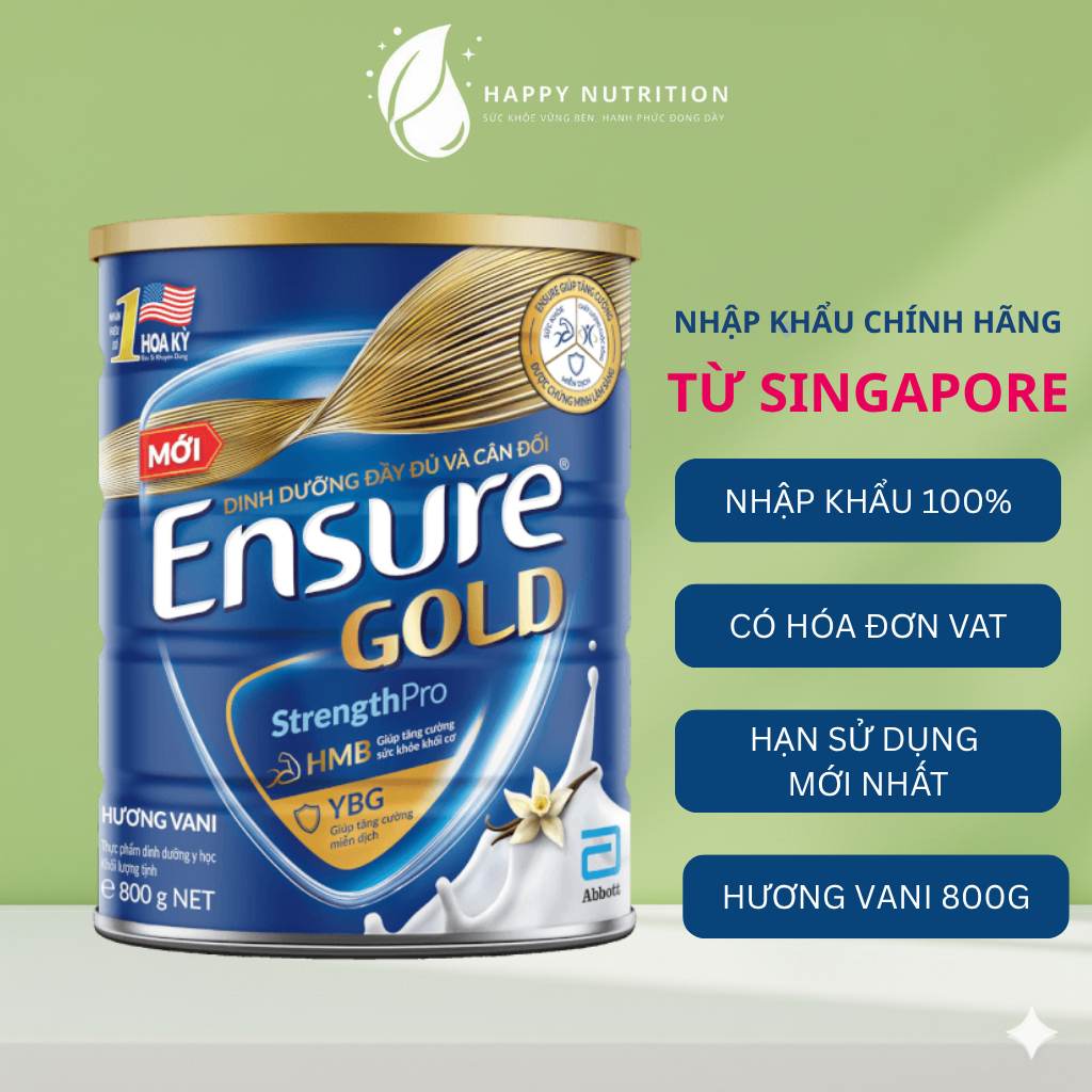 Sữa Ensure Gold Abbott 800g hương Vani – Hỗ trợ hồi phục sức khỏe người bệnh, người lớn tuổi