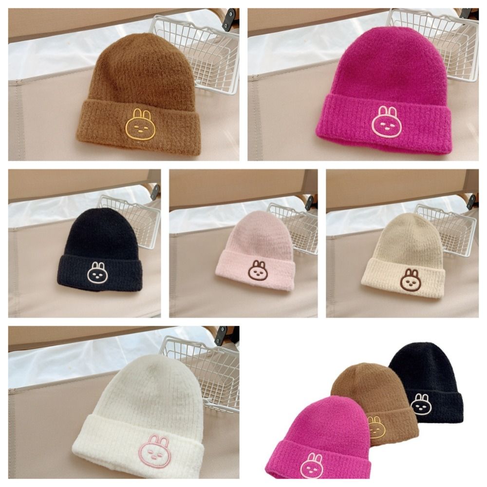 IPIE2 Họa tiết thỏ Mũ Dệt Kim trẻ em Hoạt hình Màu trơn Mũ Beanie cho bé Dễ thương Đầu lâu Mũ đan móc cho trẻ em Trẻ mới biết đi