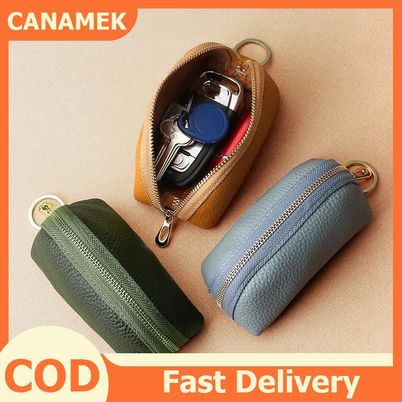CANAMEK PU da chìa khóa xe trường hợp người đàn ông Phụ Nữ Ví vệ sinh phím bao gồm dây kéo lưu trữ Pouch Túi thẻ