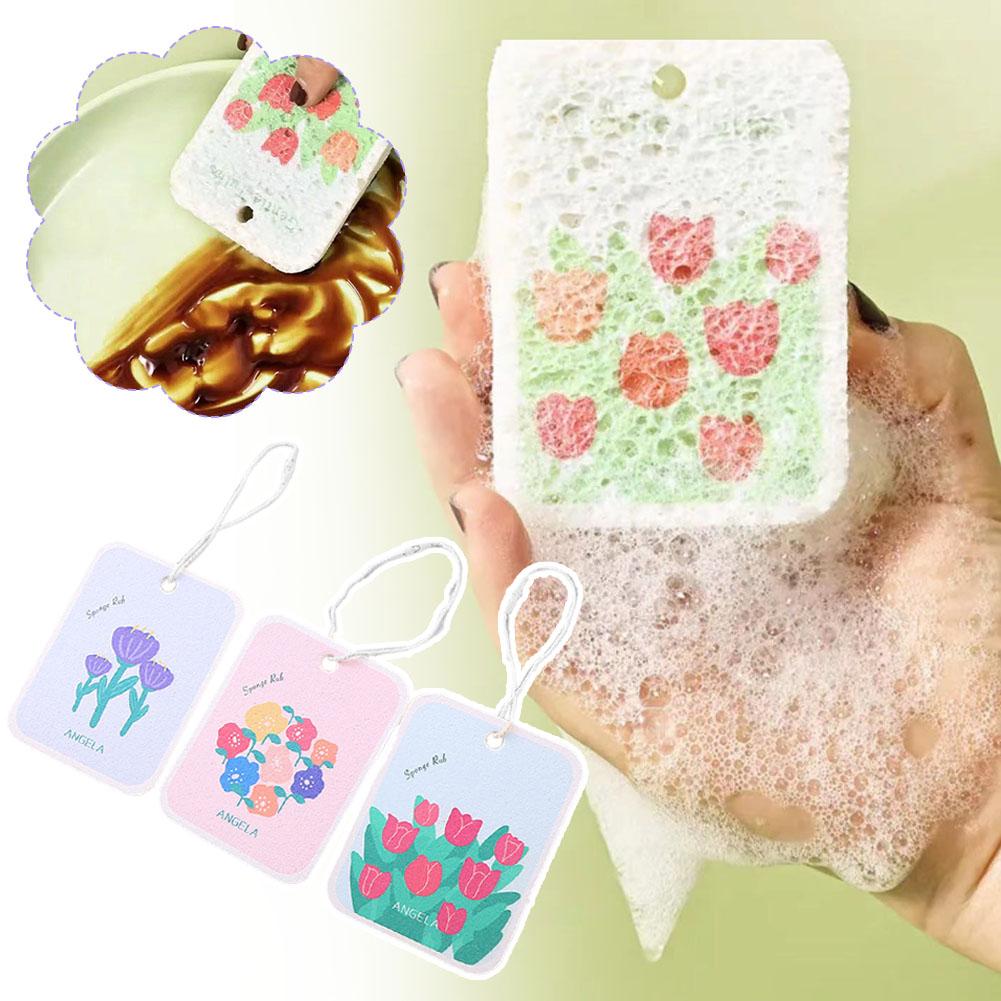 Cartoon Flower Dishwasher Sponge Magic Kitchen Pots Household Washing Sponge Tool Cleaning G7Q5