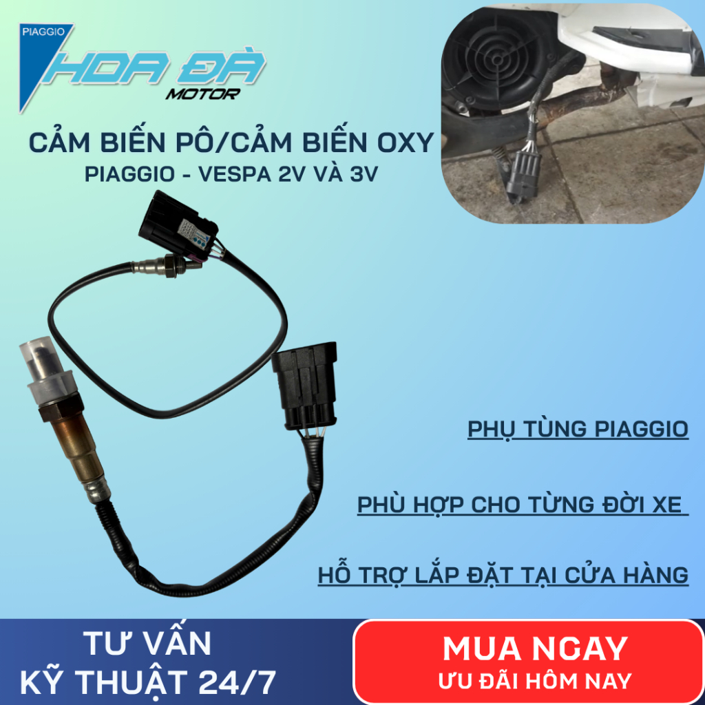 Cảm Biến Pô/ Cảm Biến Bô/ Cảm Biến Oxy/ Cảm Biến Khí Thải Xe Piaggio Vespa đời 2V/3VIget, 3V Phụ tùng Cao cấp