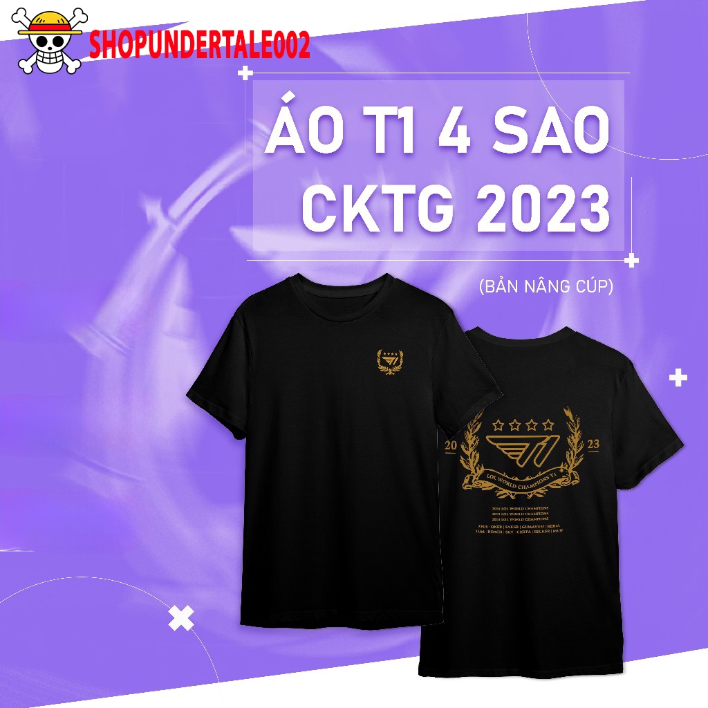 Áo Thun Thi Đấu T1 CKTG 2023- Mẫu 4 Sao Nâng Cúp CKTG-MSI 2023-LCK 2023-CKTG | Milo Clothes