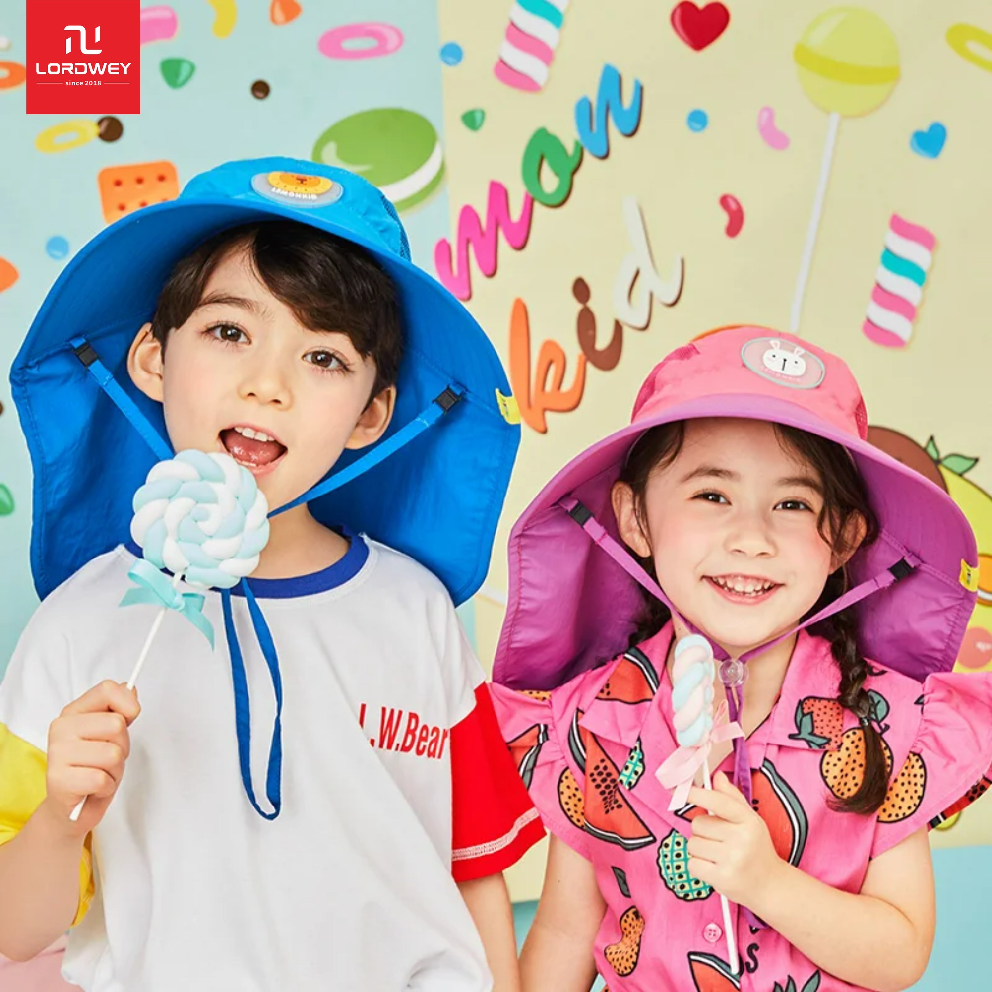 Lordwey & Lemonkid rộng vành trẻ em mũ che nắng trẻ em Mũ tai bèo bãi biển mùa hè du lịch cho nữ thời trang ngoài trời dễ thương khủng long đơn giản cho bé trai Mũ che nắng S