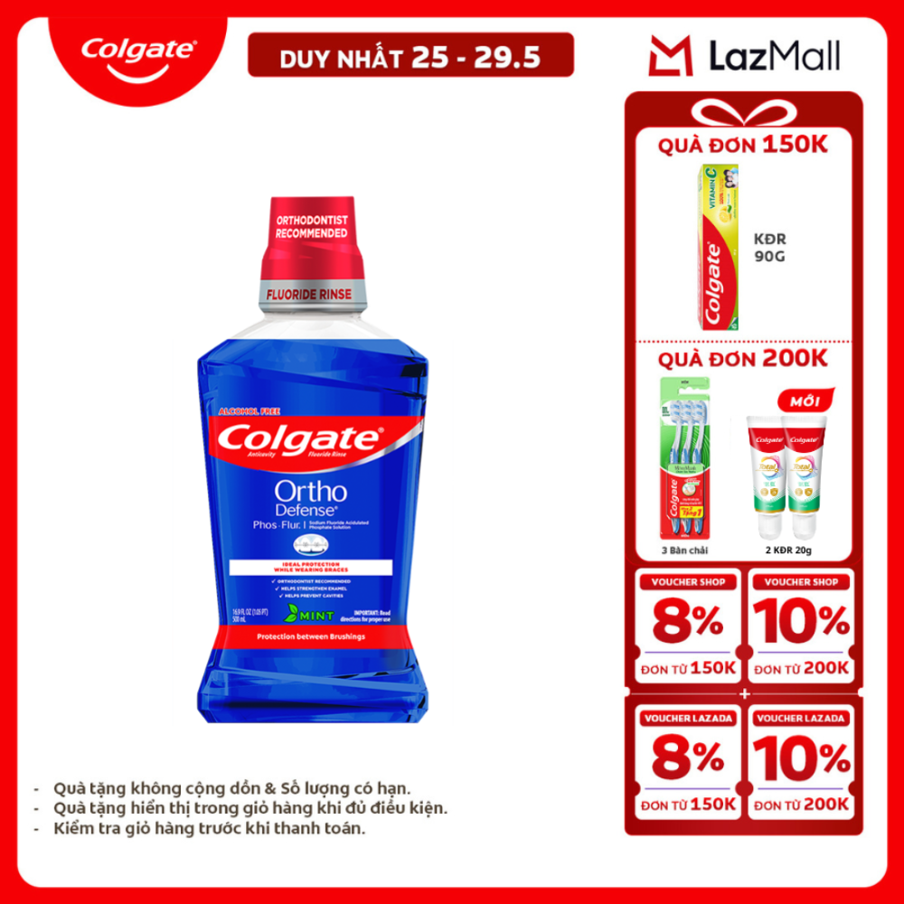 [Chỉ 25-29.5_X2 Voucher giảm 20%] Nước súc miệng Colgate Ortho với công thức chuyên biệt cho người niềng răng 500ml