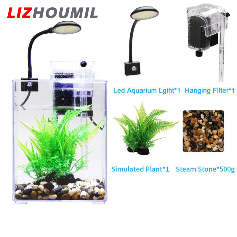 LIZHOUMIL Small Fish Tank, Betta Fish Tank With LED Light, Wall Mounted Filter, High Transparency Square Fish Tank, Aquarium Starter Kits For Apartmemt, Farmhouse ราคา 588 บาท*ส่งฟรี