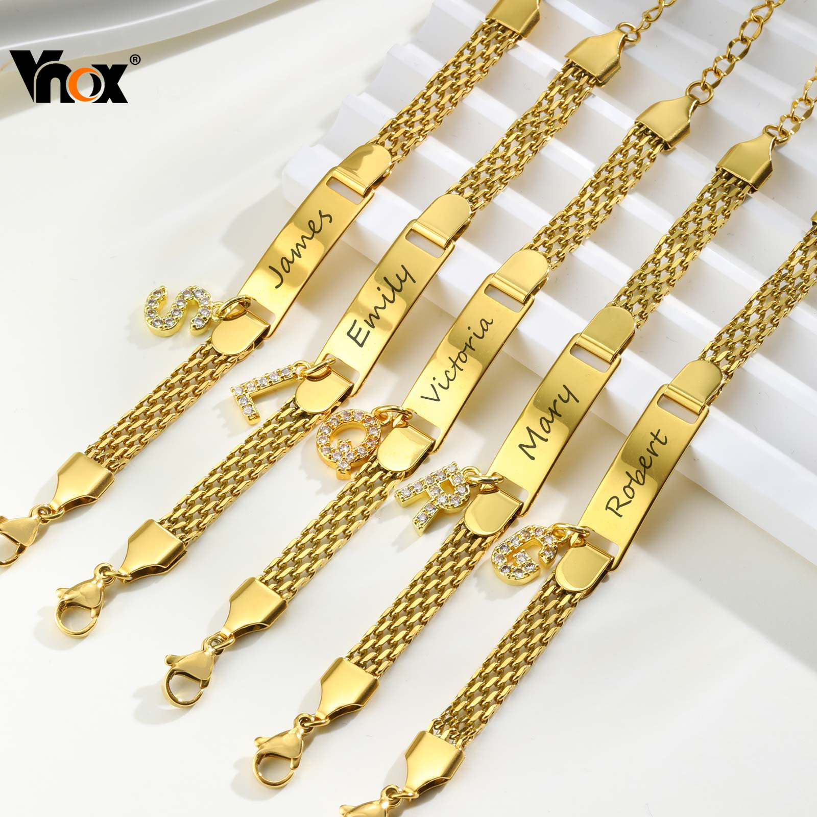 Vnox Elegant Gold Initial Charm Bracelet for Women Kids,Shiny Initial Charm, Ideal for Women's Party Accessories ราคา 107 บาท*ส่งฟรี