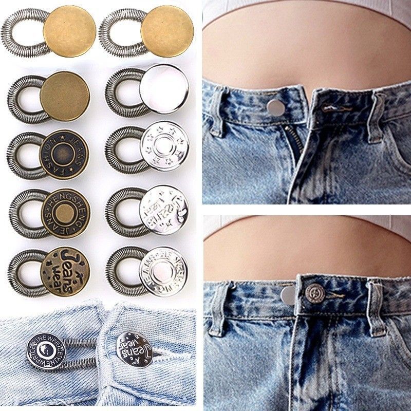 5pcs Metal Button Extender for Pants Jeans Free Sewing Adjustable Retractable Waist Extenders Button Waistband Expander