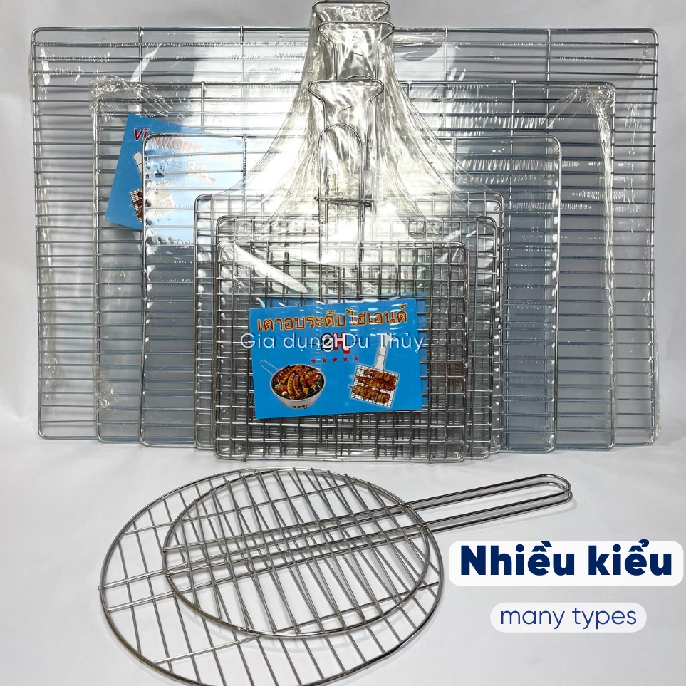 Vỉ nướng inox đủ loại dùng nướng thịt trên bếp than, bếp gas loại vỉ nướng tròn, vỉ nướng vuông, vỉ nướng kẹp LOẠI RẺ