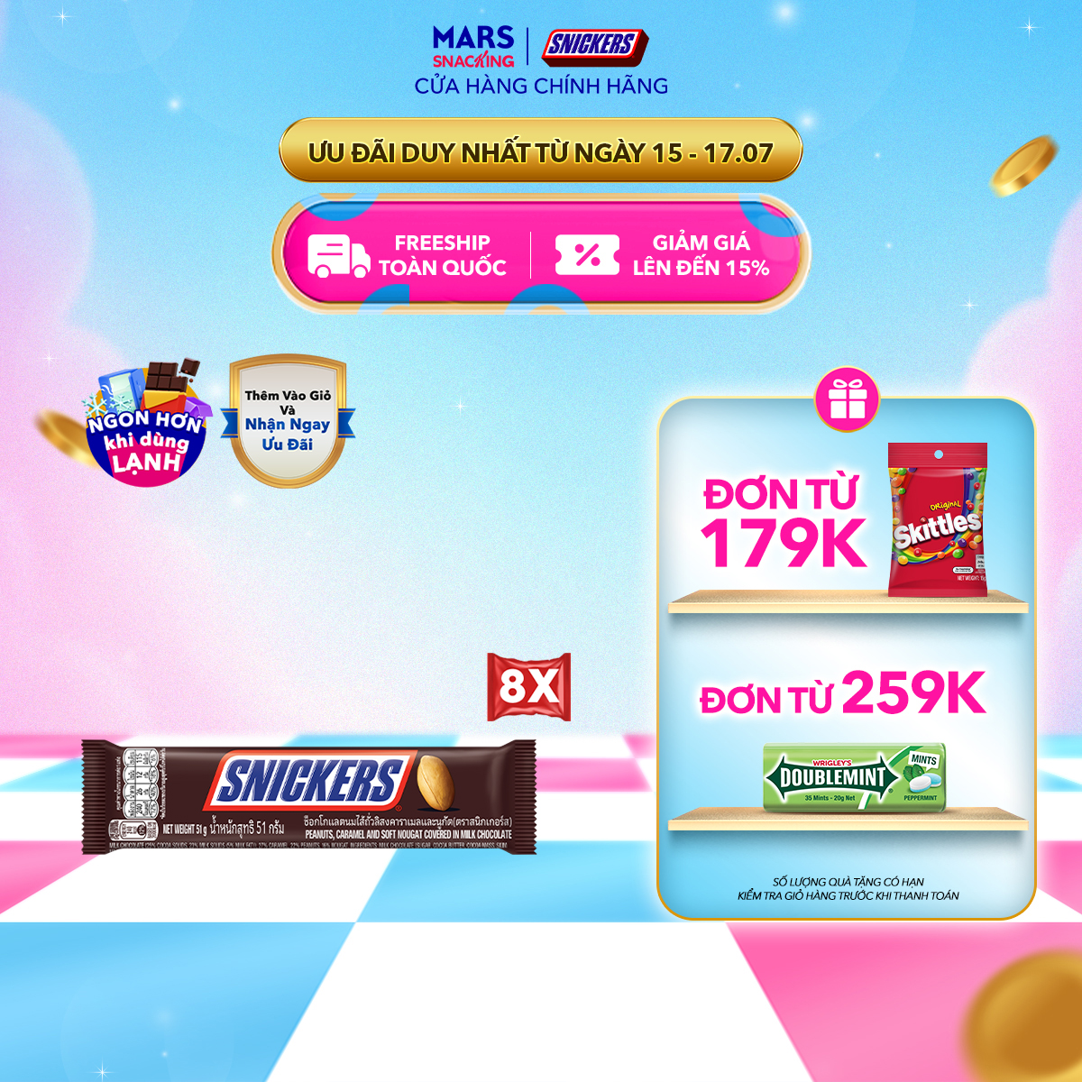 Combo 8 thanh sô cô la Snickers 51g (51g x 8 thanh)