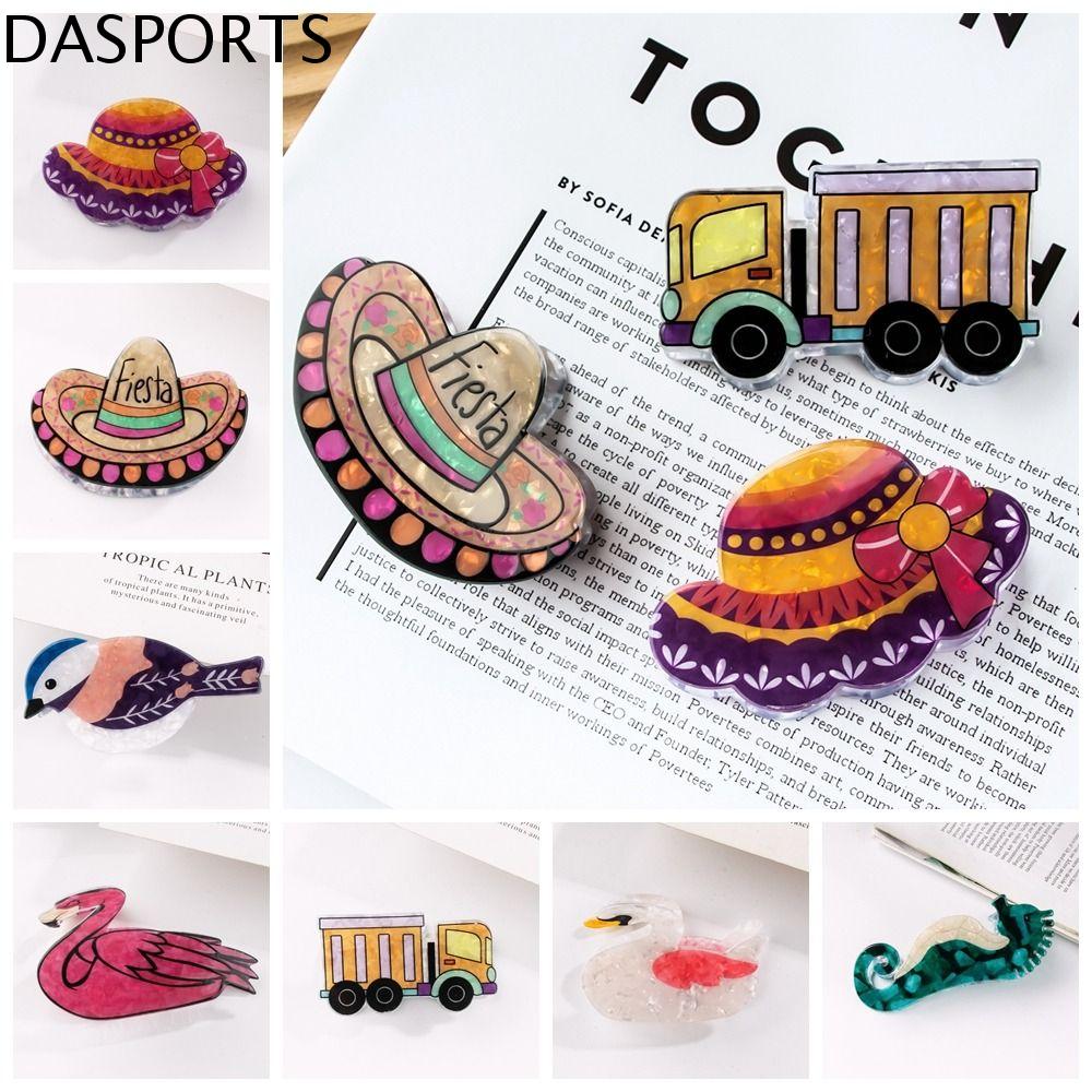 DASPORTS Chim Kẹp tóc hình động vật Acrylic Mũ Rơm Kẹp tóc thiên nga Ngọt ngào Y2K Kẹp cá mập động vật Bé gái