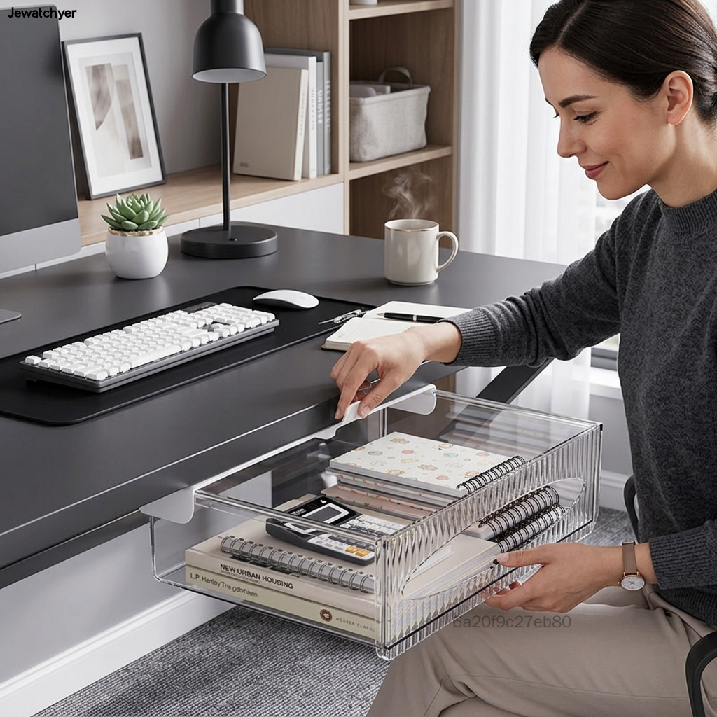 Hộp sắp xếp ngăn kéo trong suốt không có bàn khoan để lưu trữ máy tính để bàn văn phòng TF-Uss-VN