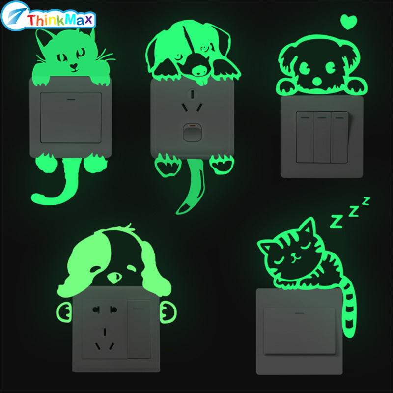 2024New!Waterproof Luminous Switch Sticker Cartoon Cute Cats Dogs Pattern Decorative Wall Decals For Children Room Living Room Bedroom ราคา 18 บาท*ส่งฟรี