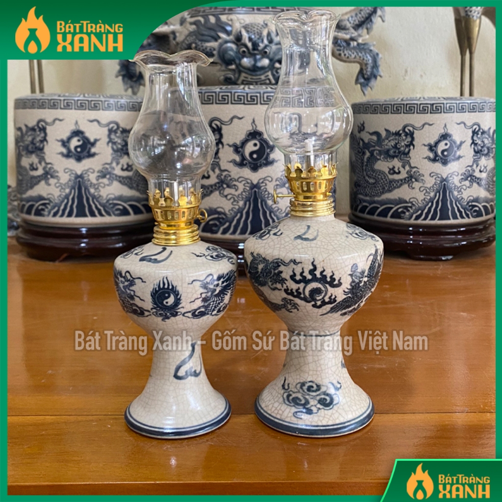 Đèn dầu gốm sứ bát tràng men rạn, đèn dầu thắp ban thờ, đèn dầu châm hương