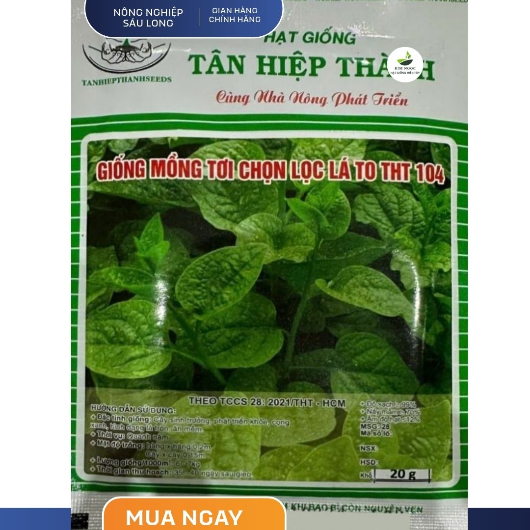 Hạt Giống Rau Mồng Tơi Chọn Lọc Lá To THT 104 TÂN HIỆP THÀNH (GÓI 20 gram) - Nảy mầm cao, đều, sinh trưởng mạnh, lá mềm