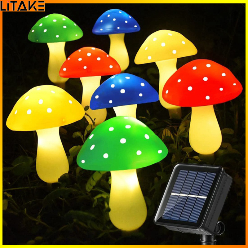 Litake Led Outdoor Solar Lights Mushroom Shape Luminous String Lamp For Lawn Garden Patio Street Decoration