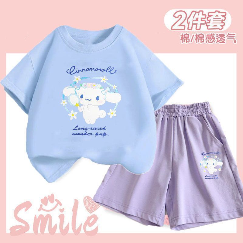 Baby Girls Cinnamoroll Short Sleeve + Shorts Two-piece Set Age 1 To 12 Years Children's Suit Cute Five-part Pants Two-piece Set Cartoon Pattern - 5
