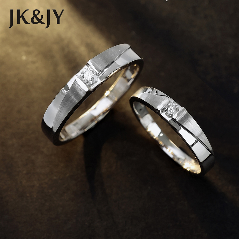 JK&JY 100% 18K White Gold Natural Diamond Couple Wedding ring Shining Eternal Band Fine Jewelry Customizable ราคา 19,425 บาท*ส่งฟรี