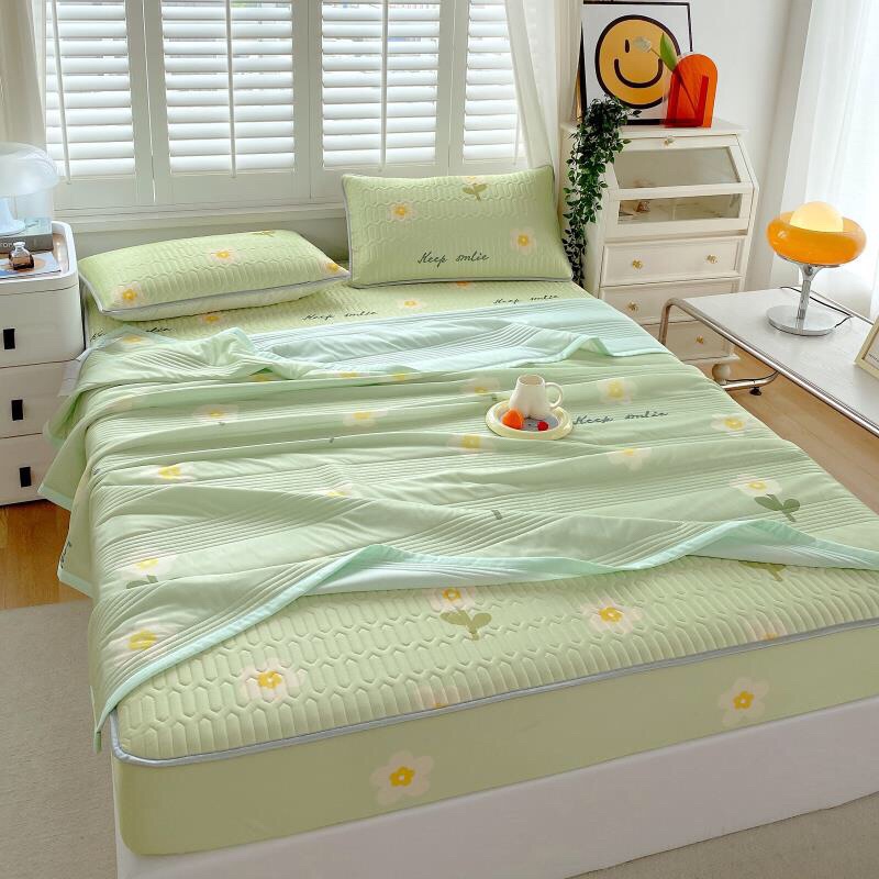 sét 4 món chiếu điều hòa cao su non bo chun bọc đệm,chiếu bọc chun kèm chăn chần mát lạnh K-JUN BEDDING