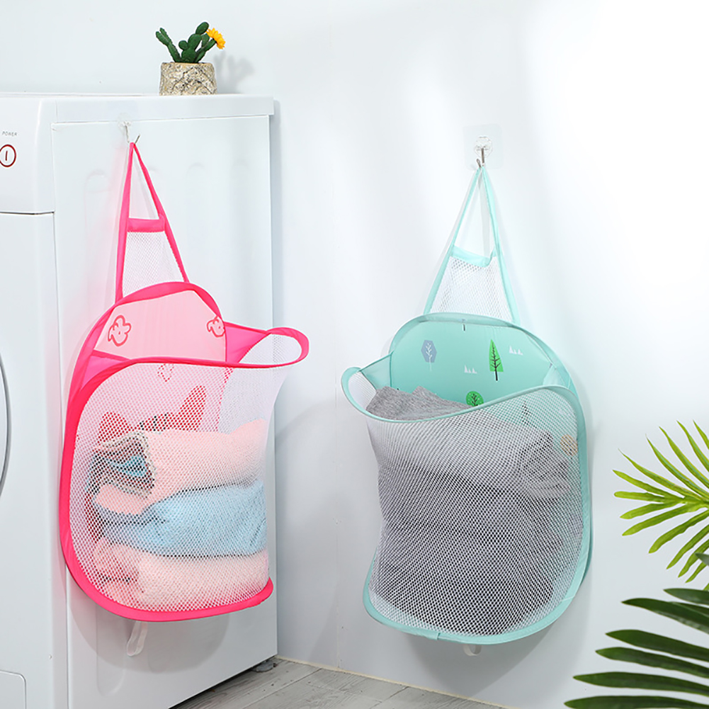 Hittime 1 cái giỏ đựng đồ giặt treo tường có thể thu gọn đồ vải lưới treo quần áo túi lưu trữ phòng tắm đa năng