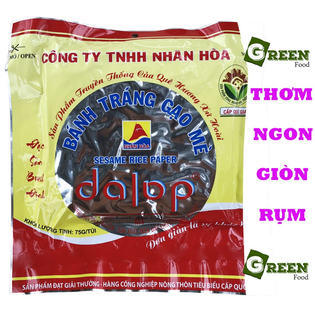 Thùng 50 gói bánh tráng Dalop gạo mè nướng M4 Bình Định 4 miếng/gói