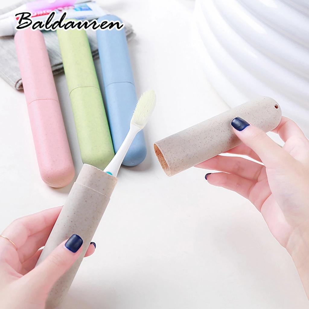 BALDAUREN 1กล่องแปรงสีฟันแบบพกพาพร้อมฟางข้าวสาลีอเนกประสงค์กันฝุ่นสำหรับกิจกรรมกลางแจ้ง ราคา 9 บาท*ส่งฟรี