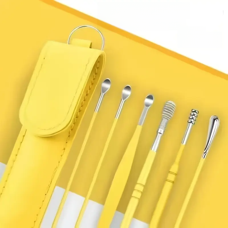 Professional Ear Cleaning Set Tools 6pcs Stainless Steel Tube Storage Bag Ear Spoon Ear Pick Rotating Cleaning Stick Ear Piercing Cleaning Safe Ear Pick Holiday Gift Travel Home Beauty Portable Storage Durable Safe Keychain Convenient to Use