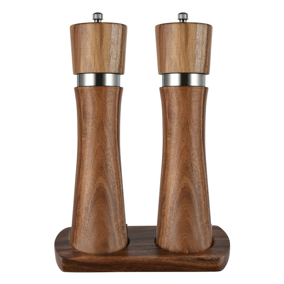Salt and Pepper Mill Set Adjustable Ceramic Grinder Stainless Steel Grinder with Mill Coaster, Salt Mill