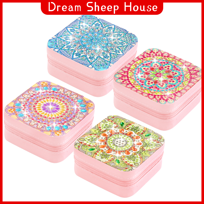 1pc/4pcs Mandala Diamond Pictures DIY Jewelry Storage Box Portable Leather PU Leather Jewelry Organizer Case For Necklace