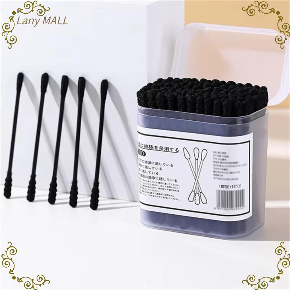 LANY MALL 100Pcs Đen Tăm bông dùng một lần Hai đầu Mềm mại Tăm bông vệ sinh  Hình dạng xoắn ốc Tăm bông Dụng cụ chăm sóc da đẹp