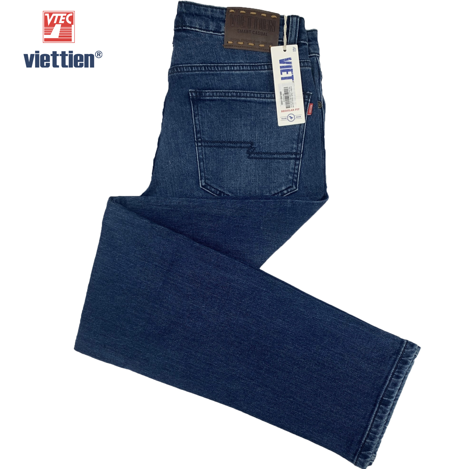 Viettien - Quần Jeans nam dài Màu Xanh đậm 6S7123 phom Regular fit