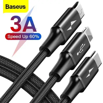 Baseus 1.2m 3 in 1 Micro USB + Type C + IPhone Cable For iPhone 13 12 11 Pro Max Samsung Xiaomi Multi Fast Charging Cable