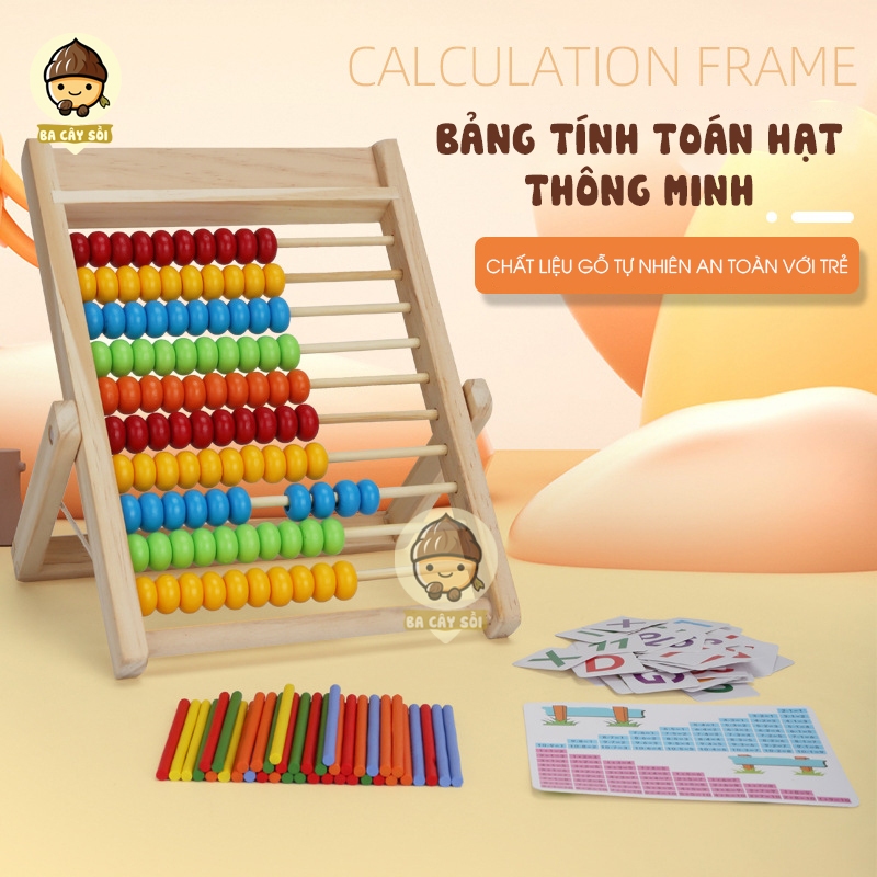 Bảng tính toán học thông minh bằng gỗ 100 hạt kèm thẻ cho bé.