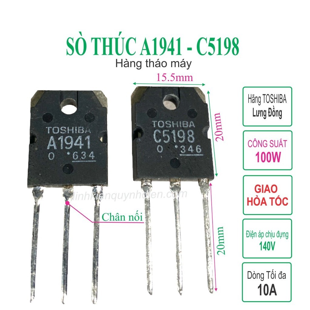 Sò công suất a1941 c5198 140v 100w hàng tháo máy lưng đồng - linh kiện điện tử quỳnh diễn