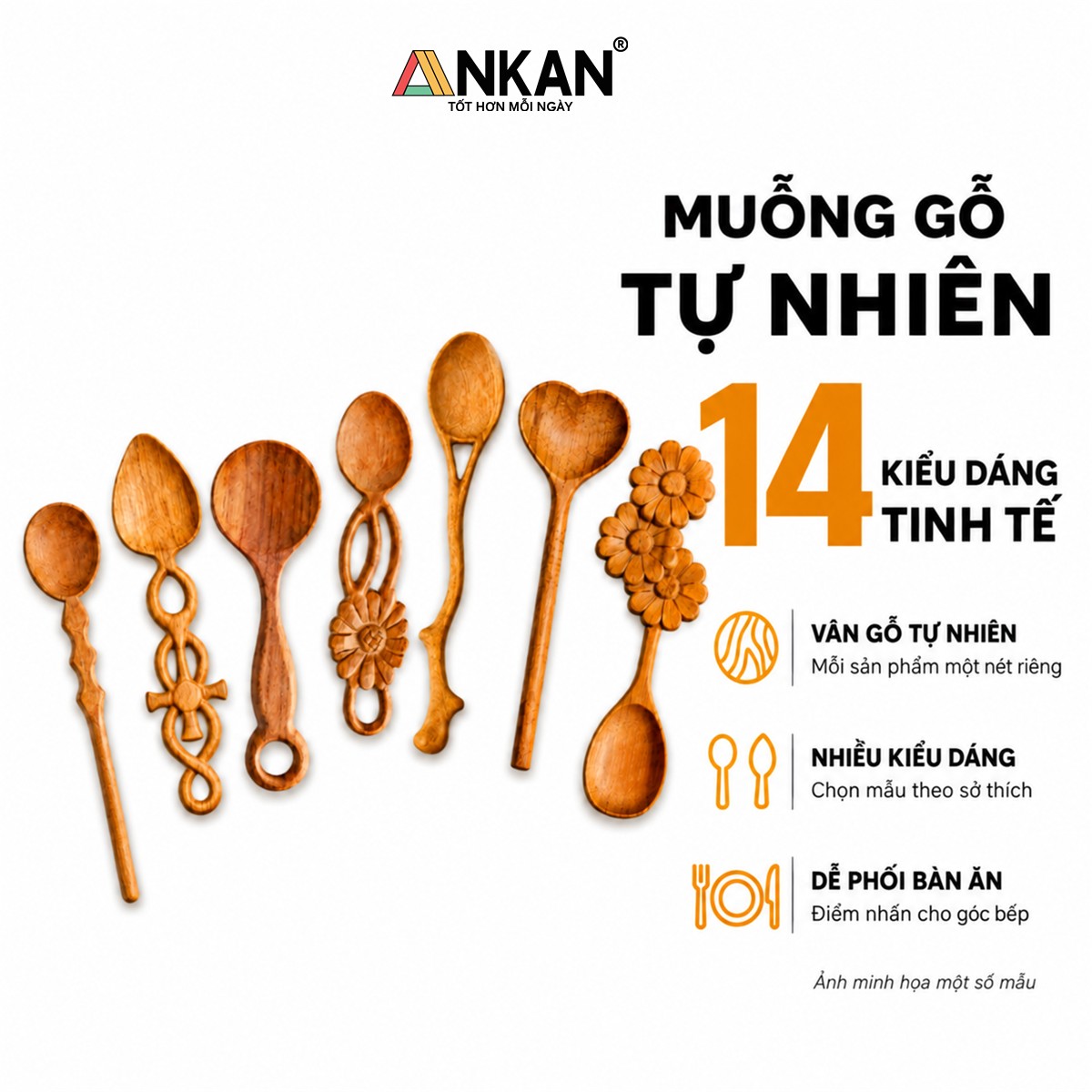 Muỗng Gỗ Thìa Gỗ Cao Cấp Trang Trí Decor, Quà Tặng Ý Nghĩa Cho Bé Và Gia Đình